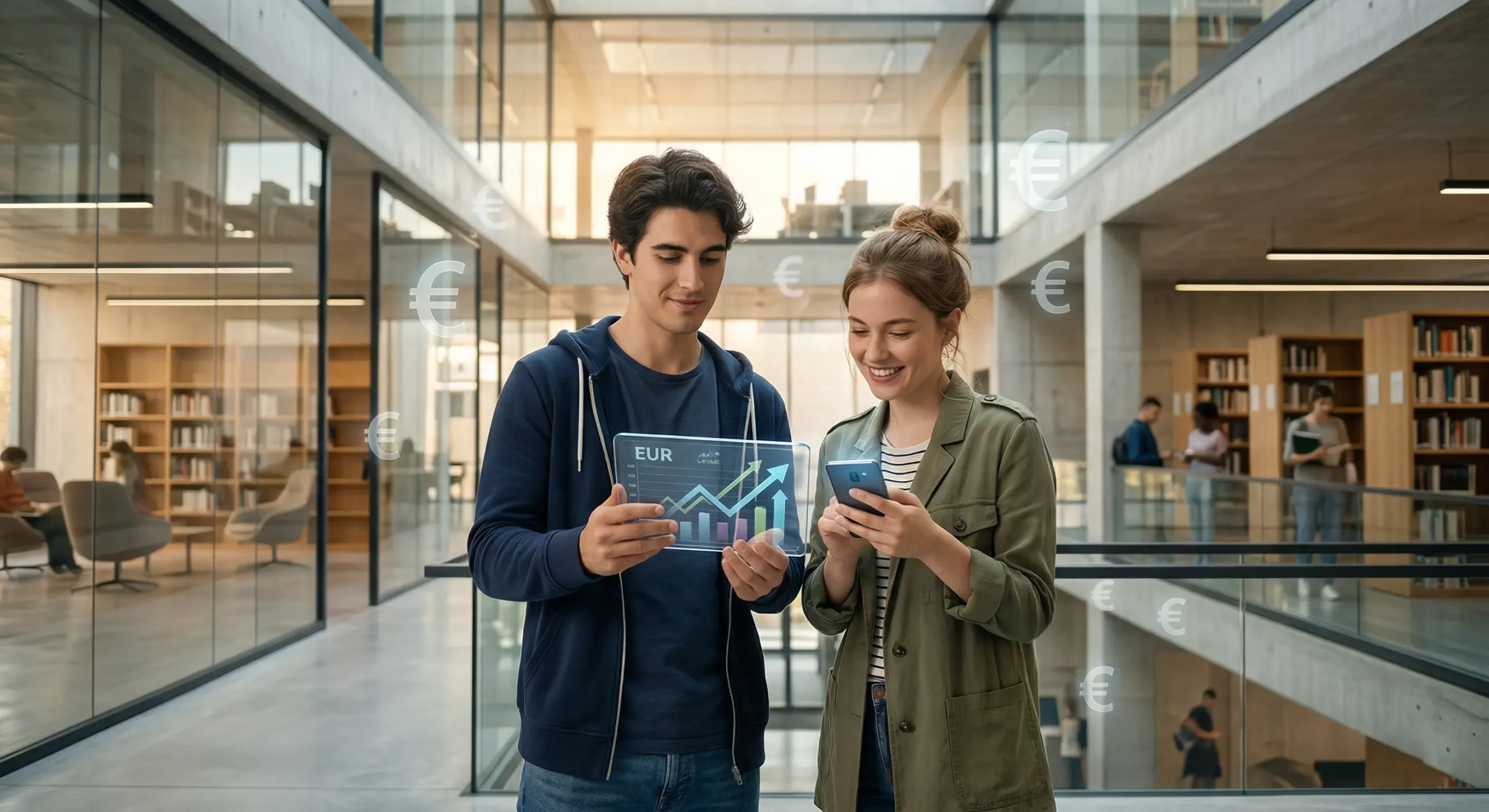 Uspješni hrvatski studenti s tabletom koji prikazuje rast zarade u eurima – najbolje plaćeni studentski poslovi 2026.
