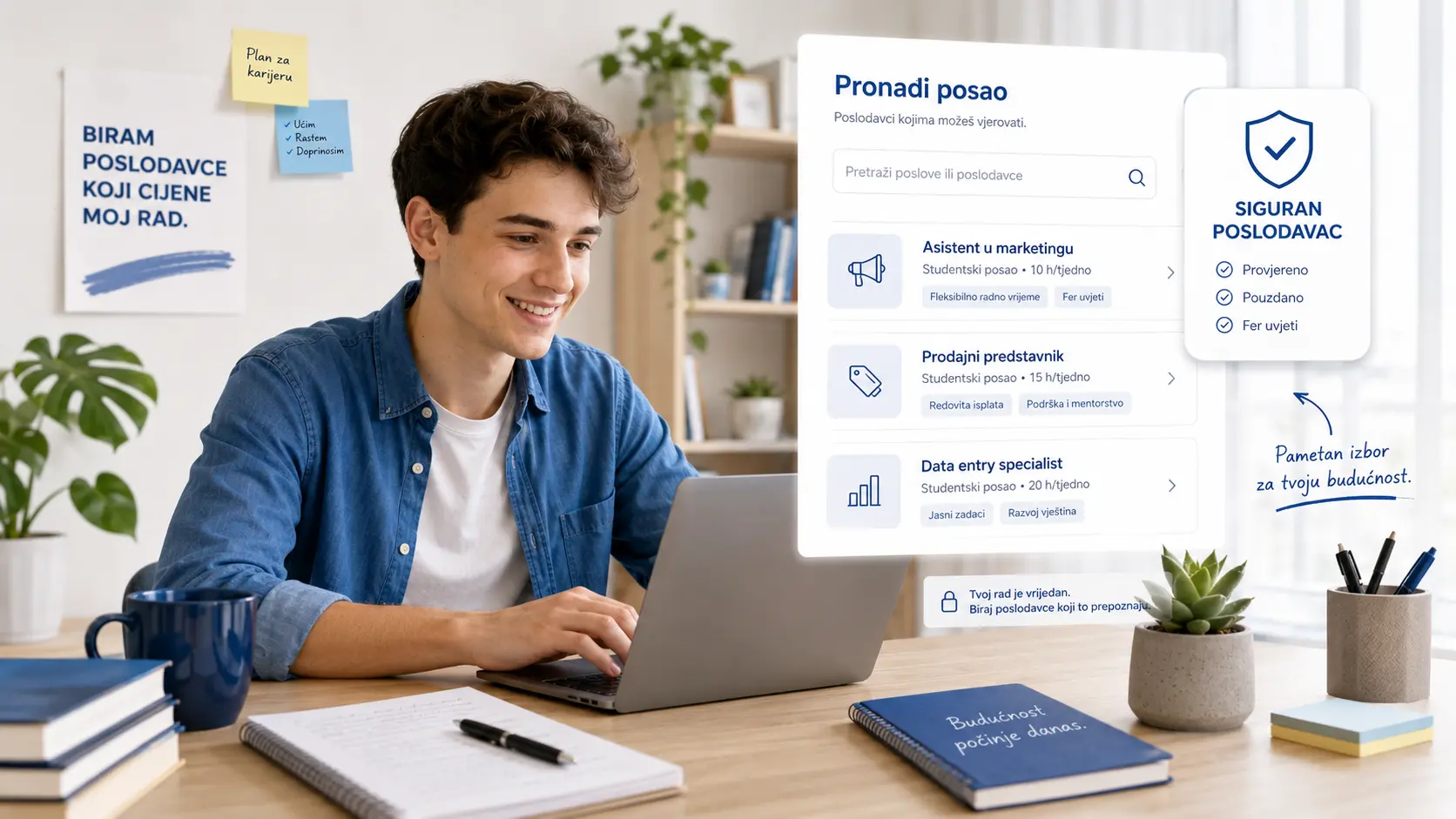 Student pregledava oglase poslodavaca sa statusom provjerenog poslodavca